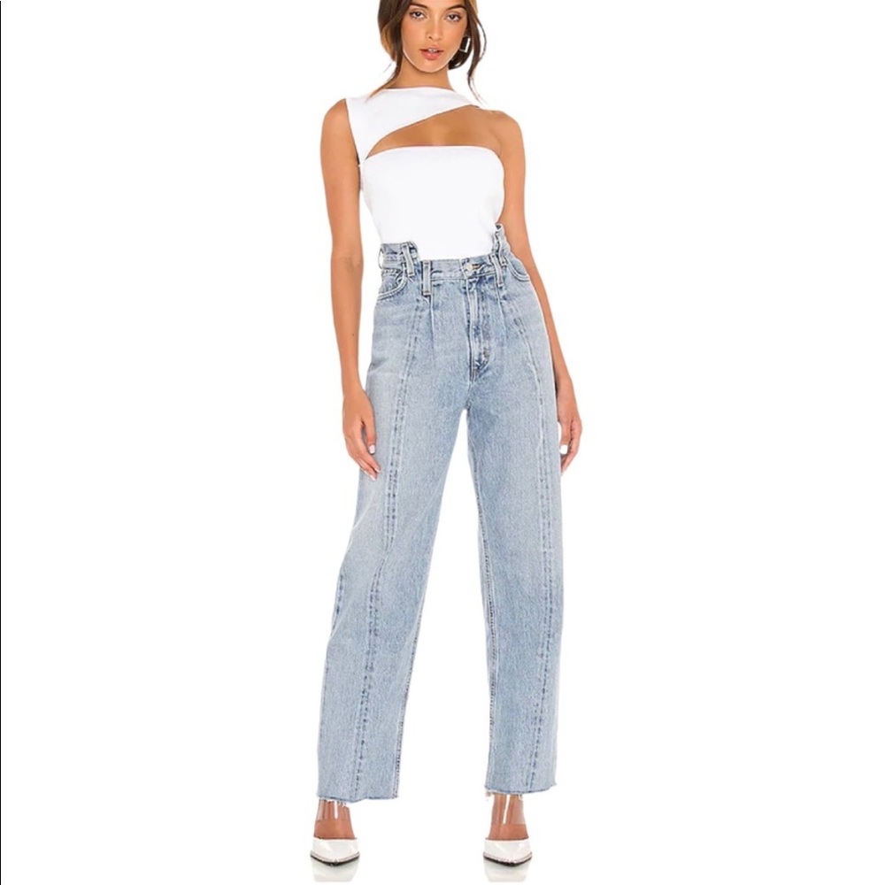 AGOLDE - NEW Pieced Angled High-Rise Wide-Leg Raw Hem Jeans Size 32